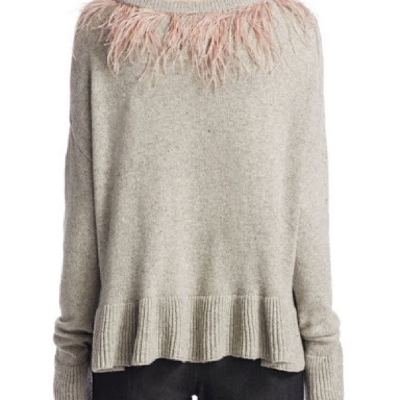 cinq a sept sweater, pink ostrich feather neck detail - Picture 6 of 6